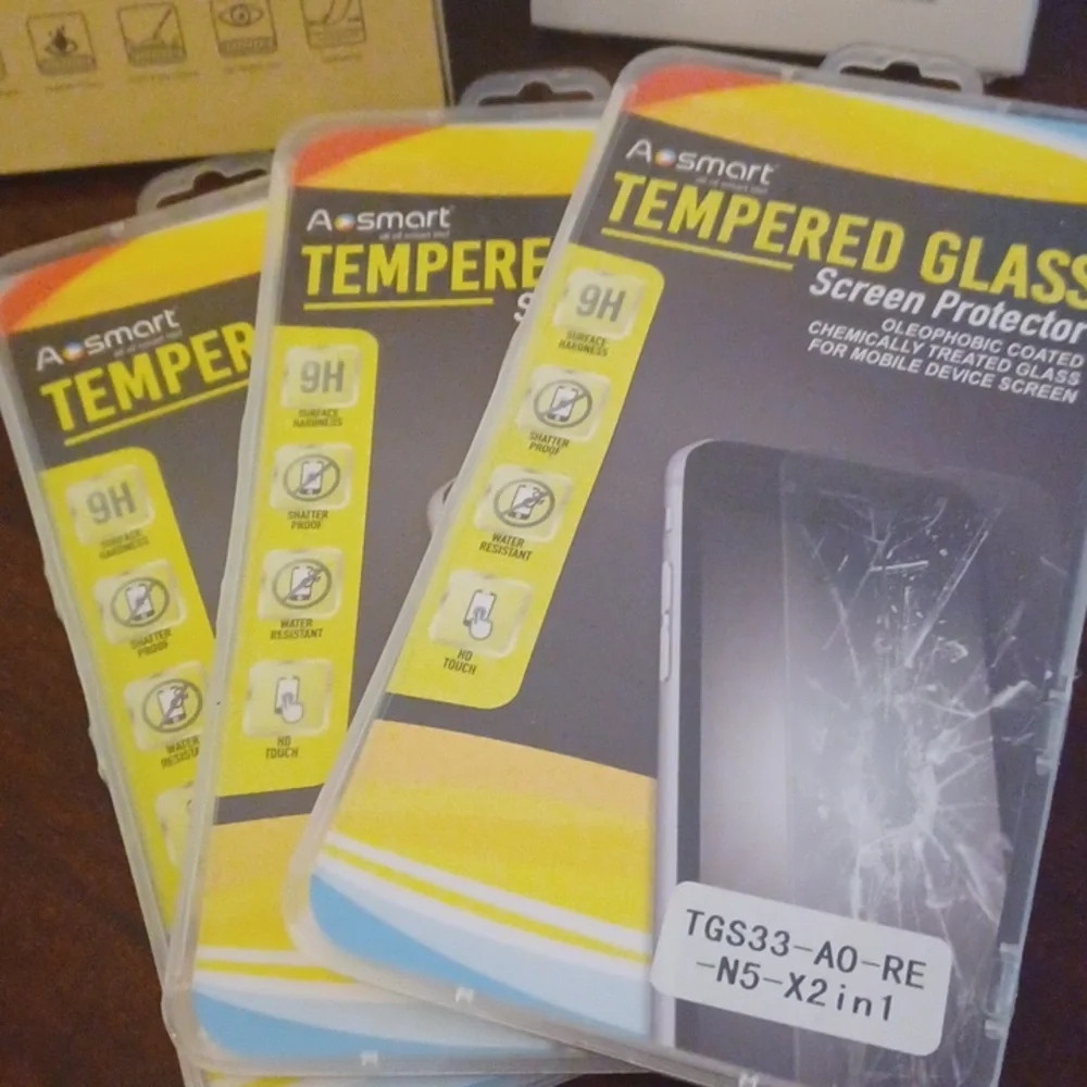 Tempered Glass Screen Protectors - Yellow, White & Gold Packaging Lot of 3